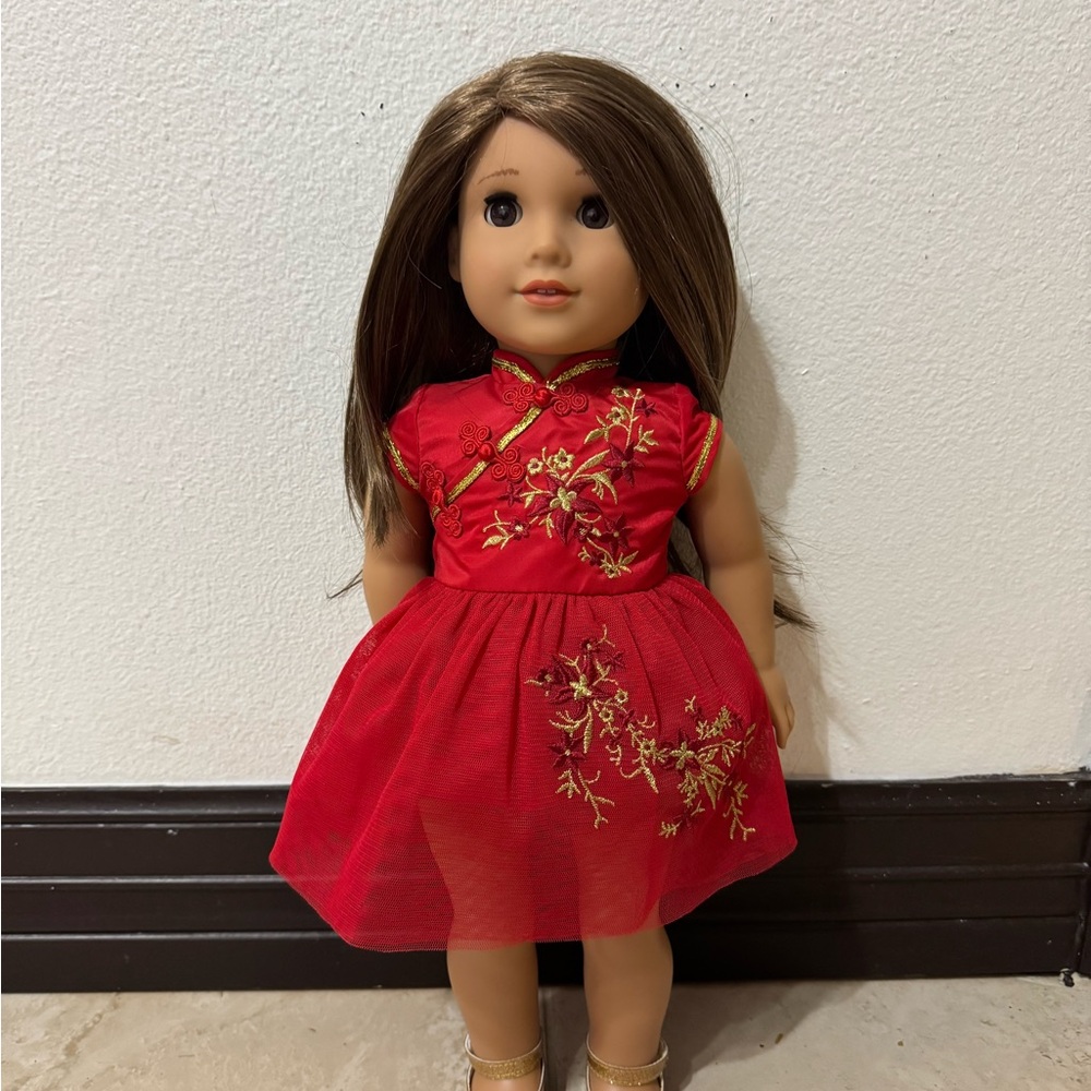 American Girl Doll in Red Floral Dress